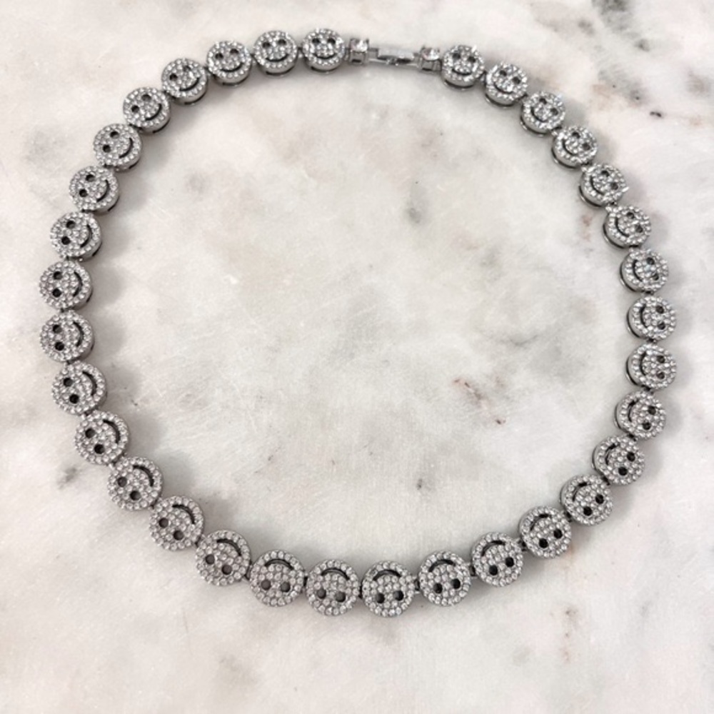 Smiley Face crystals necklace 18in
